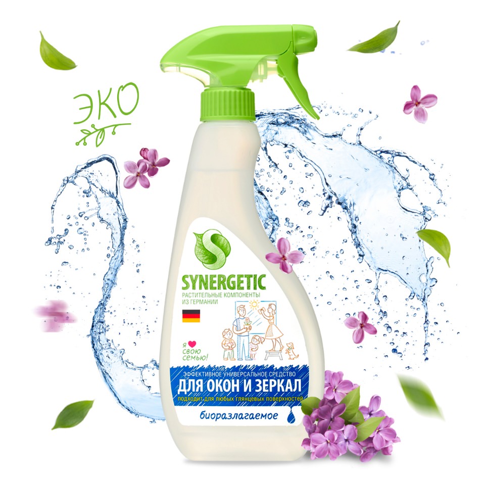 Средство Синергетик 500мл д/мытья окон,зеркал