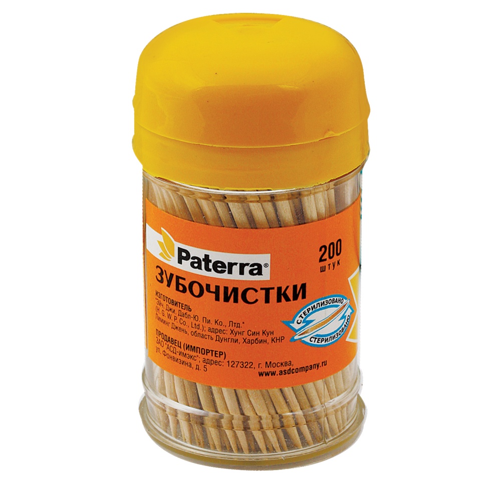 Зубочистки Патерра 200шт бамбуковые в баночке