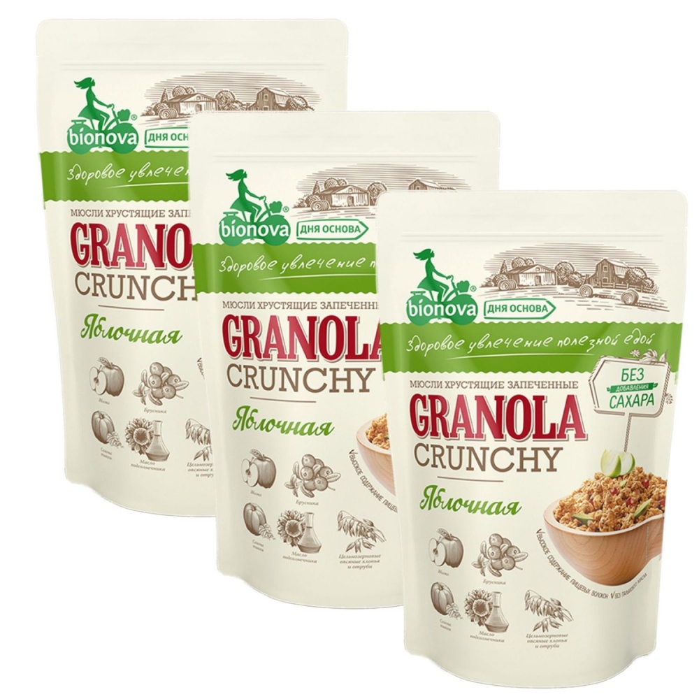 Мюсли Бионова 400г Кранчи Яблочные