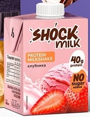 Коктейль молочный SHOCK MILK 480мл Клубника обезжиренный