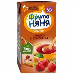 Компот ФрутоНяня 200мл из Яблок и клубники, неосветл 6+ т/п