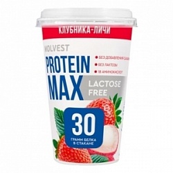 Напиток кисломолочный Протеин Макс 240г Клубника Личи безлактозный стакан