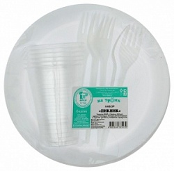 Набор 6шт одноразовой посуды Пикник(тар205мм,стак200мл,вилка)