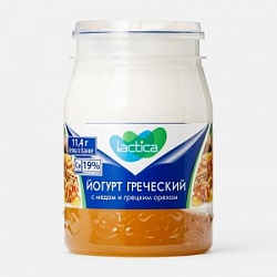 Йогурт двухслойный Лактика 190г Греческий с мёдом и грецким орехом 3%