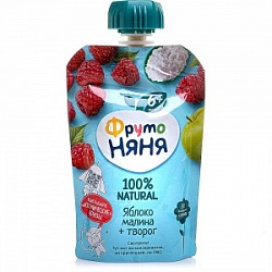 Пюре ФрутоНяня 90г Яблоко Малина Творог д/п