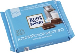 Шоколад Риттер Спорт 100г молочный Альпийское молоко