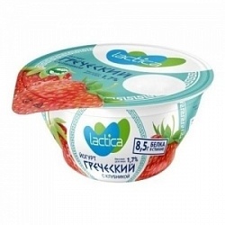 Йогурт двухслойный Лактика 130г Греческий с клубникой 1,7%, стакан