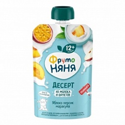 Десерт ФрутоНяня 90г Яблоко персик маракуйя с молоком и сахаром 12+