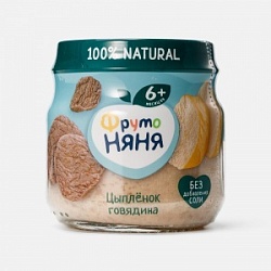 Пюре ФрутоНяня 80г из мяса Цыпленка с говядиной 6+ ст/б